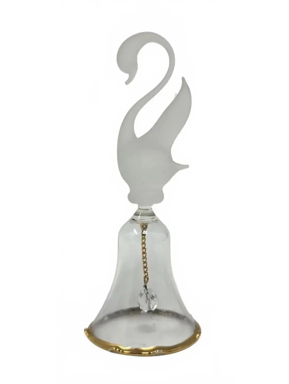 Vintage Frosted Swan Glass Bell Gold Trim Crystal Clapper 4.5 Inch